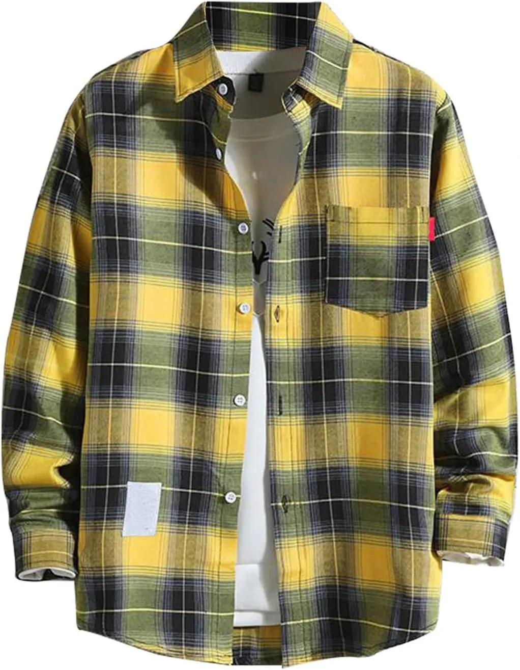 Mens Button Down Shirt Regular Fit Long Sleeve Buffalo Plaid Lapel Camp Shirts Casual Lightweight Jacket Fashion Tops