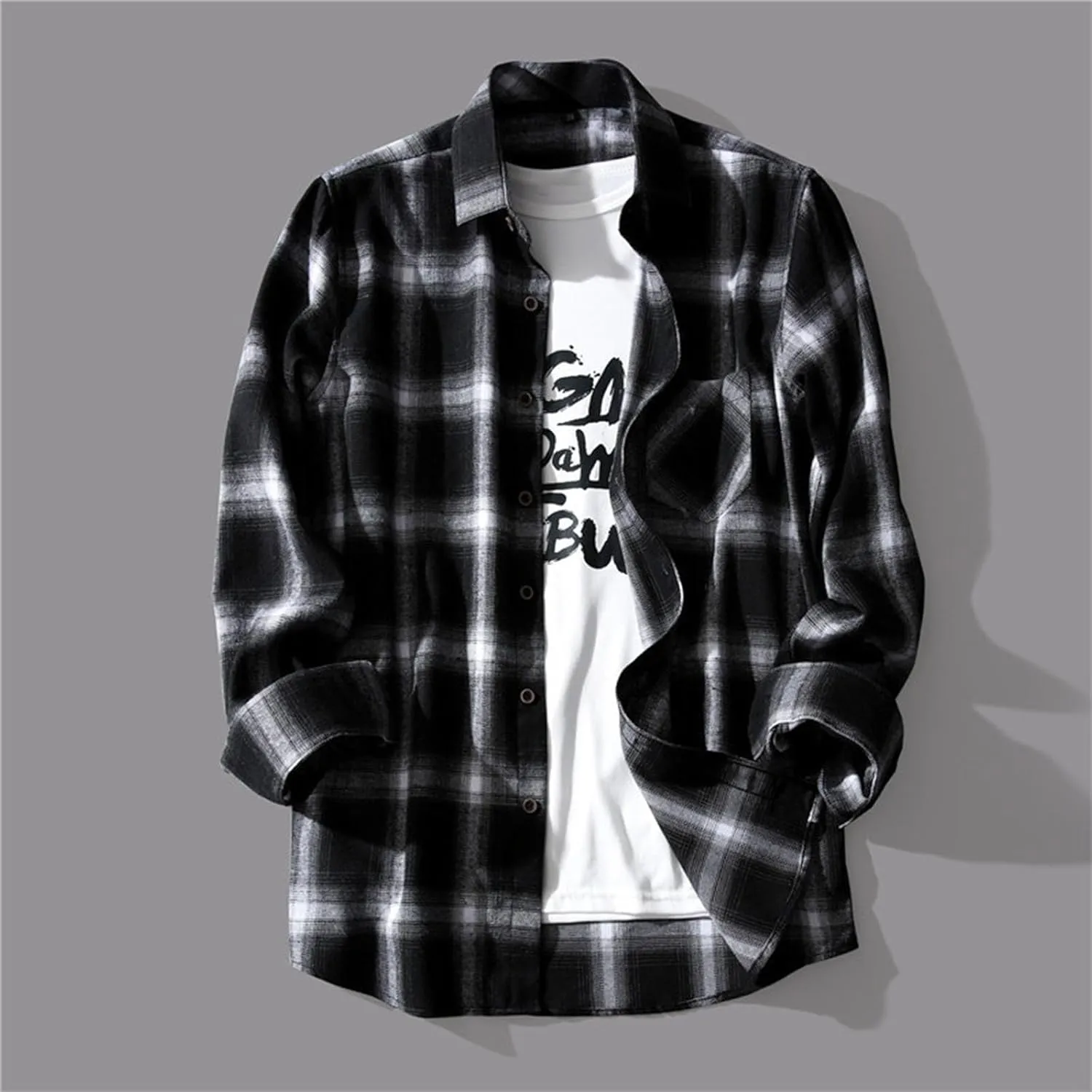 Mens Button Down Shirt Regular Fit Long Sleeve Buffalo Plaid Lapel Camp Shirts Casual Lightweight Jacket Fashion Tops