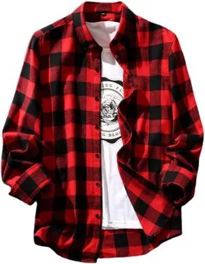 Mens Button Down Shirt Regular Fit Long Sleeve Buffalo Plaid Lapel Camp Shirts Casual Lightweight Jacket Fashion Tops