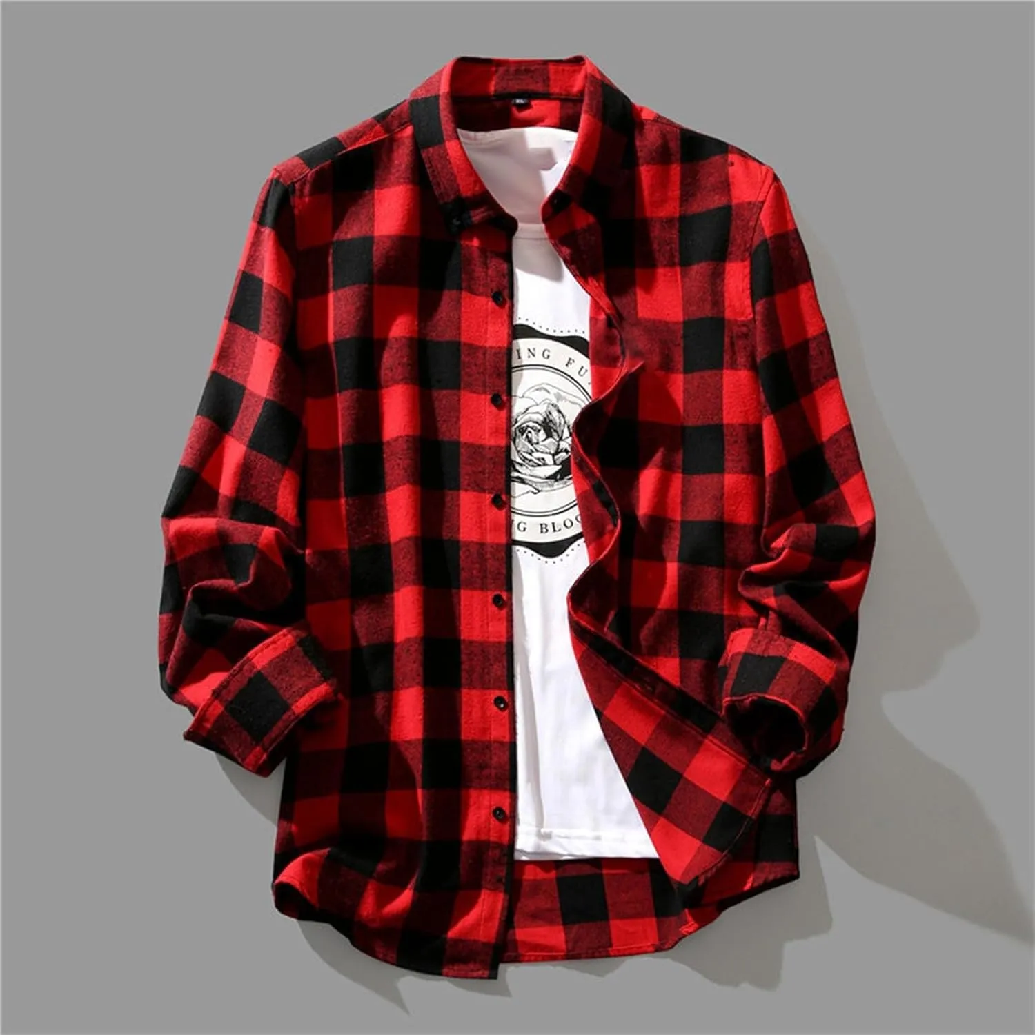 Mens Button Down Shirt Regular Fit Long Sleeve Buffalo Plaid Lapel Camp Shirts Casual Lightweight Jacket Fashion Tops