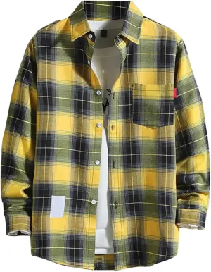 Mens Button Down Shirt Regular Fit Long Sleeve Buffalo Plaid Lapel Camp Shirts Casual Lightweight Jacket Fashion Tops