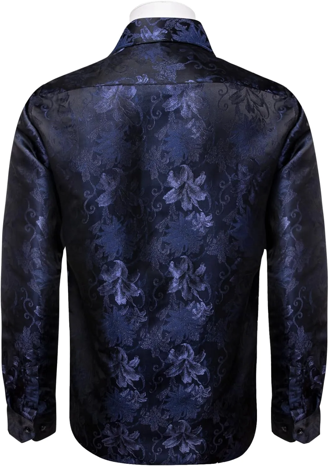 Mens Dress Shirt Silk Long Sleeve Button Up Shirts Retro Floral Tuxedo Shirts for Wedding Party Events