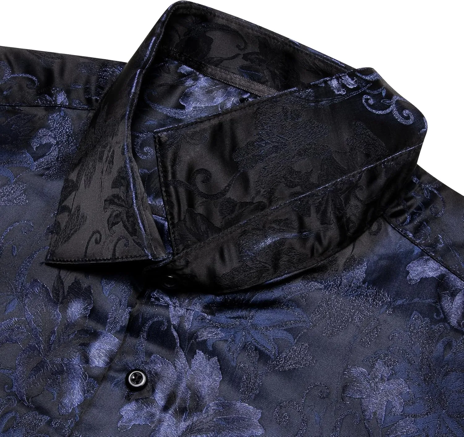 Mens Dress Shirt Silk Long Sleeve Button Up Shirts Retro Floral Tuxedo Shirts for Wedding Party Events