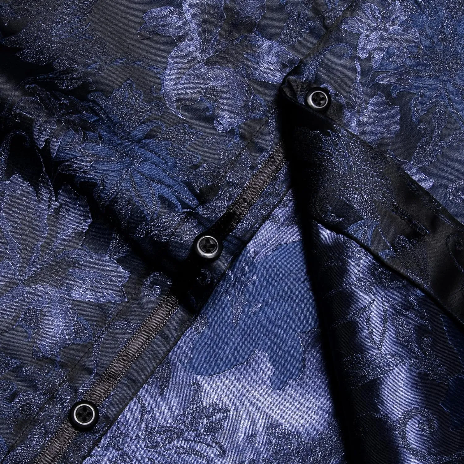 Mens Dress Shirt Silk Long Sleeve Button Up Shirts Retro Floral Tuxedo Shirts for Wedding Party Events