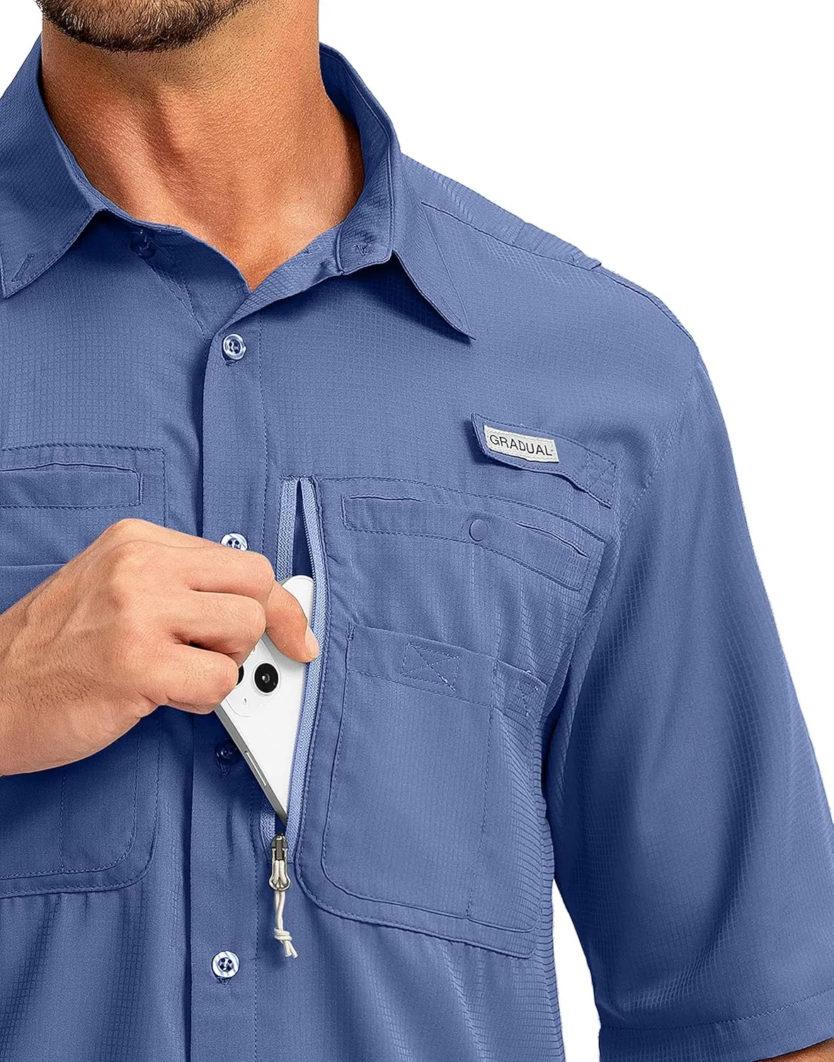 Men's Fishing Shirts with Zipper Pockets UPF 50  Lightweight Cool Short Sleeve Button Down Shirts for Men Casual Hiking