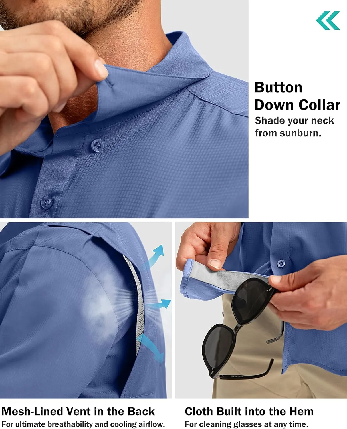 Men's Fishing Shirts with Zipper Pockets UPF 50  Lightweight Cool Short Sleeve Button Down Shirts for Men Casual Hiking