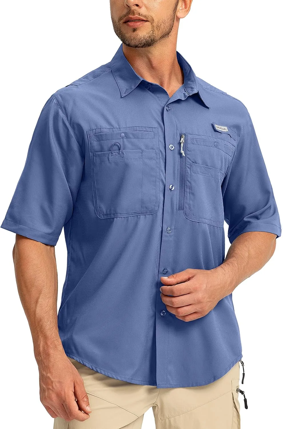 Men's Fishing Shirts with Zipper Pockets UPF 50  Lightweight Cool Short Sleeve Button Down Shirts for Men Casual Hiking