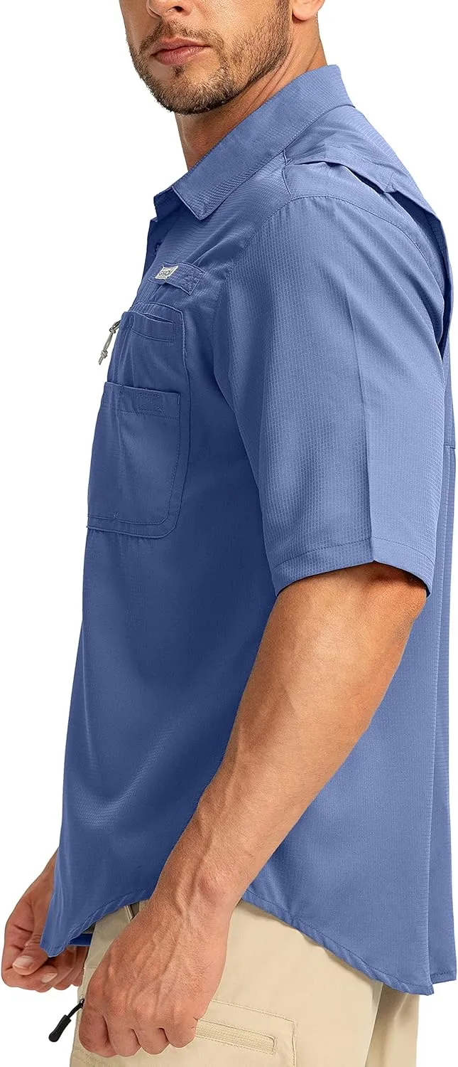Men's Fishing Shirts with Zipper Pockets UPF 50  Lightweight Cool Short Sleeve Button Down Shirts for Men Casual Hiking