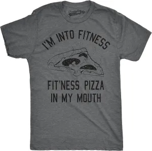 Mens Fitness Pizza in My Mouth T Shirt Funny Fitness Workout Foodie Tee for Guys