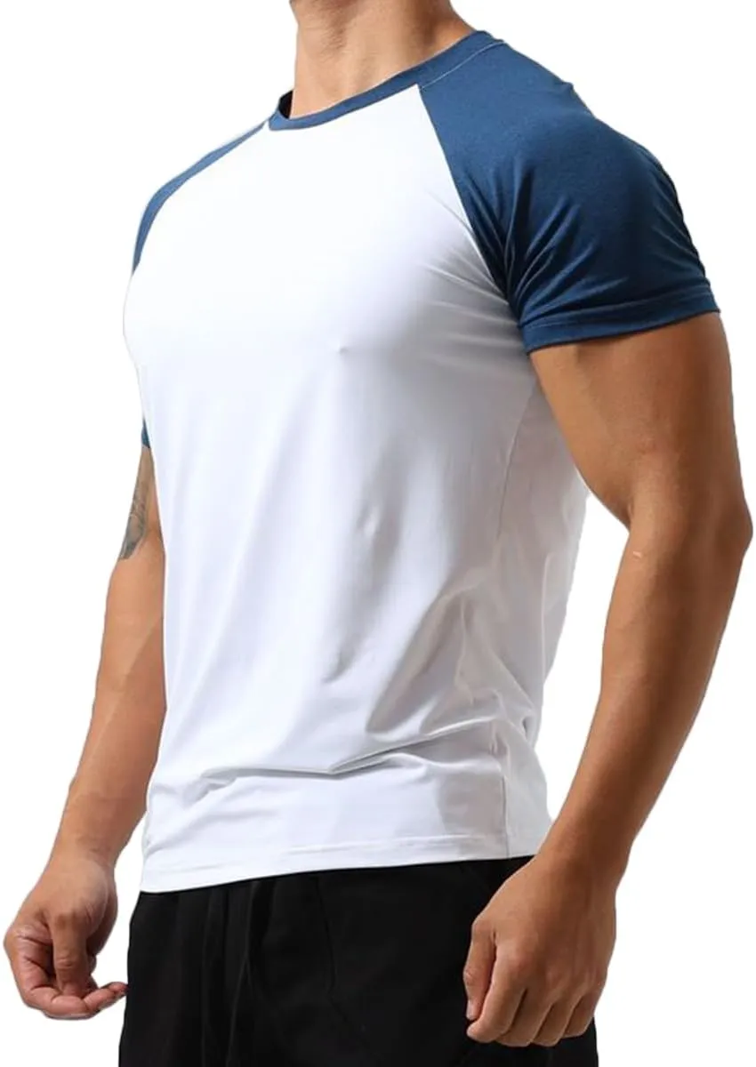 Mens Gym Muscle Short Sleeve Sweat Workout Shirts Quick Dry Stretchy Athletic T-Shirts for Men T77