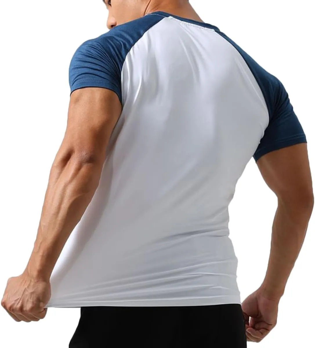 Mens Gym Muscle Short Sleeve Sweat Workout Shirts Quick Dry Stretchy Athletic T-Shirts for Men T77