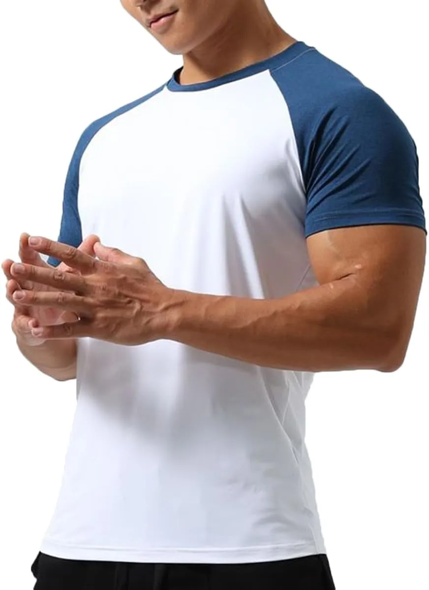 Mens Gym Muscle Short Sleeve Sweat Workout Shirts Quick Dry Stretchy Athletic T-Shirts for Men T77
