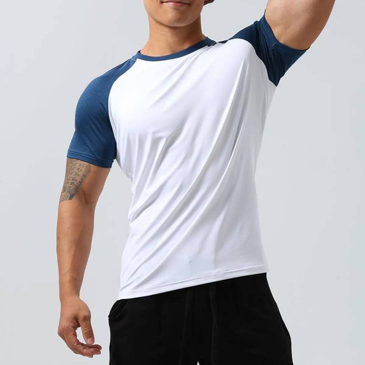 Mens Gym Muscle Short Sleeve Sweat Workout Shirts Quick Dry Stretchy Athletic T-Shirts for Men T77