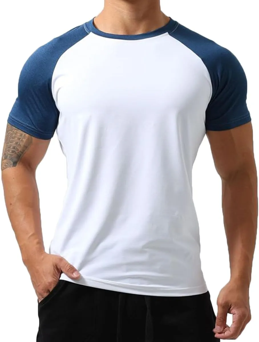 Mens Gym Muscle Short Sleeve Sweat Workout Shirts Quick Dry Stretchy Athletic T-Shirts for Men T77