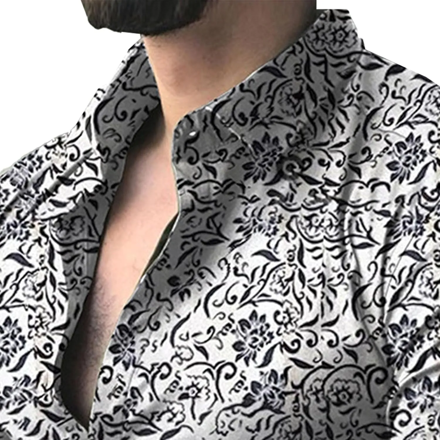 Mens Hawaiian Floral Shirts Slim Fit Long Sleeve Printed Dress Shirt Button Down Tropical Holiday Beach Shirts