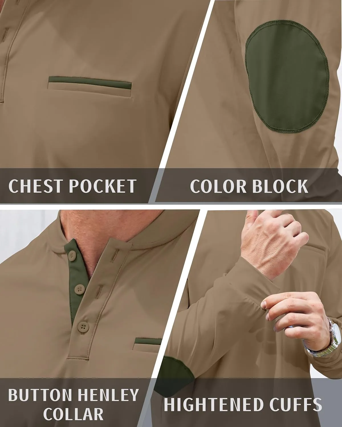 Men's Henley Golf Shirts Long Sleeve Collarless Golf Shirt Casual Moisture Wicking Quick Dry Shirts with Pocket