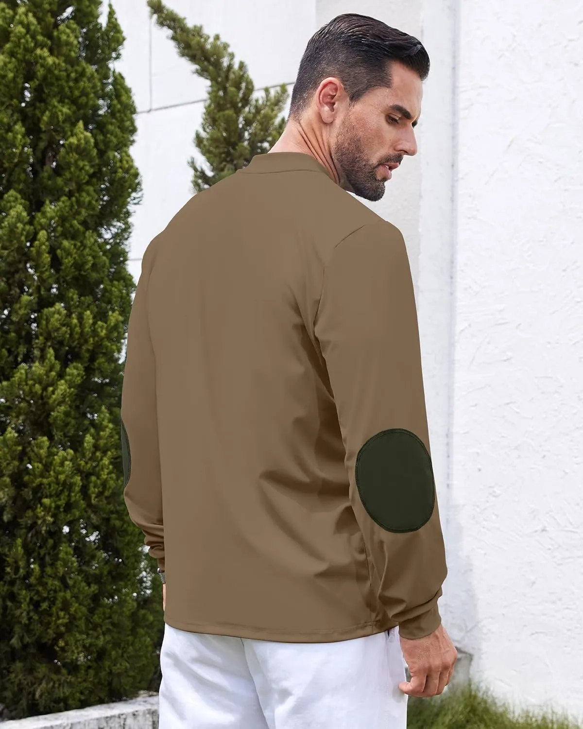 Men's Henley Golf Shirts Long Sleeve Collarless Golf Shirt Casual Moisture Wicking Quick Dry Shirts with Pocket