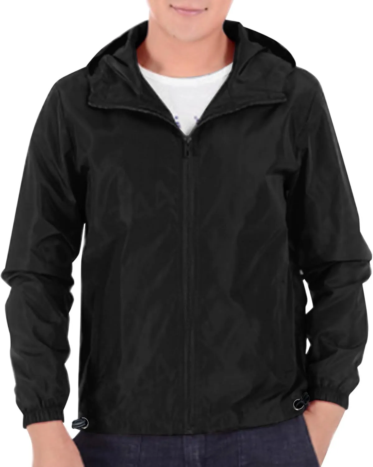Mens Lightweight Waterproof Jacket Oversize Solid Full Zip Packable Windbreaker Raincoat Hiking Travle Athletic Coat