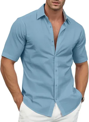 Men's Linen Shirt Short Sleeve Casual Button Down Shirt for Men Summer Holiday Beach Shirt