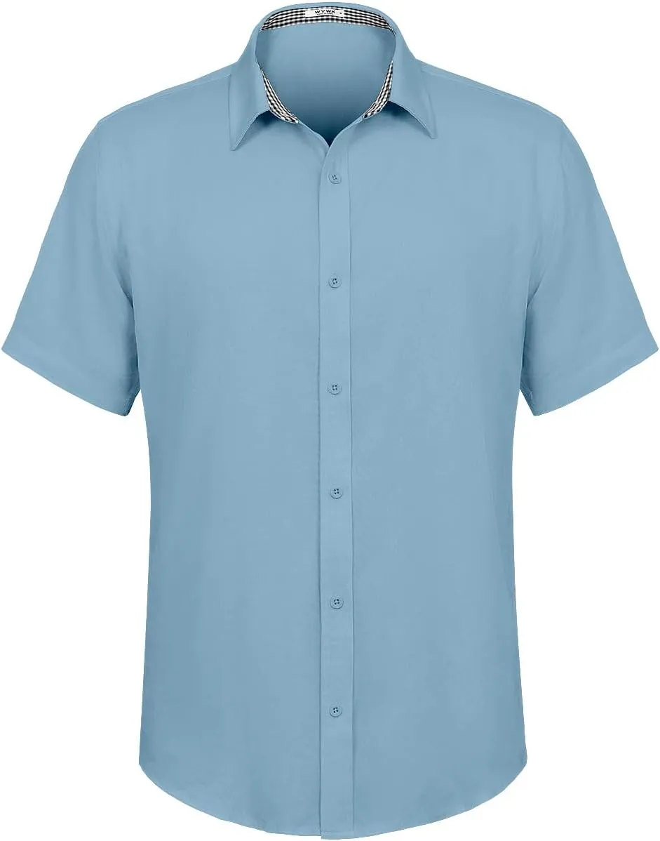 Men's Linen Shirt Short Sleeve Casual Button Down Shirt for Men Summer Holiday Beach Shirt