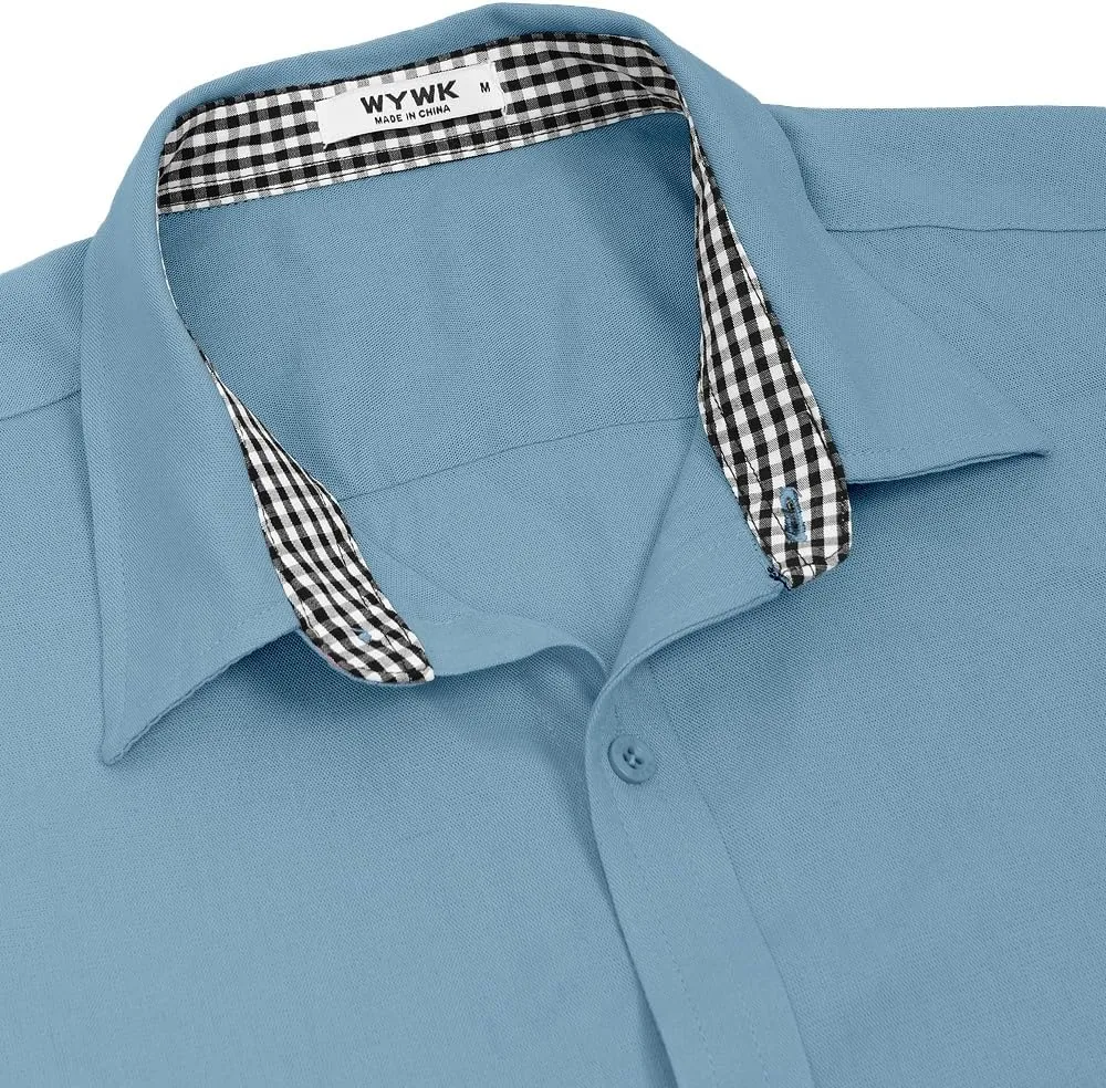 Men's Linen Shirt Short Sleeve Casual Button Down Shirt for Men Summer Holiday Beach Shirt