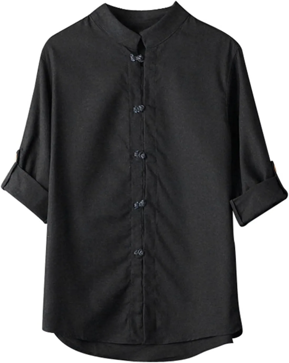 Mens Long Sleeve Cotton Linen Henley Shirts Martial Arts Kung Fu Chinese Traditional Tai Chi Tang Suit Button Tops