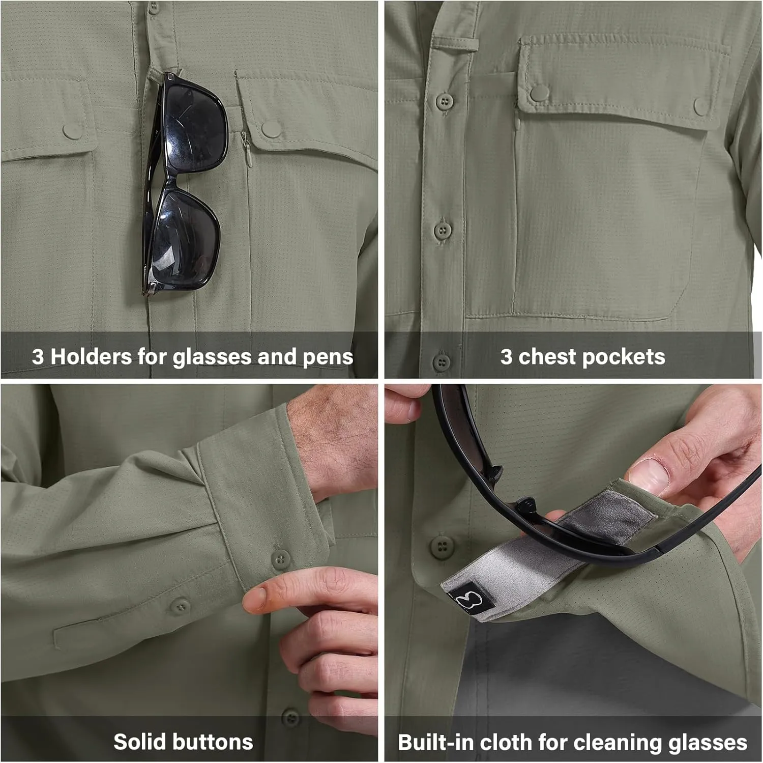 Men's Long Sleeve Hiking Fishing Shirts UPF 50  Sun Protection Quick Dry Shirts Outdoor Travel Safari Camping
