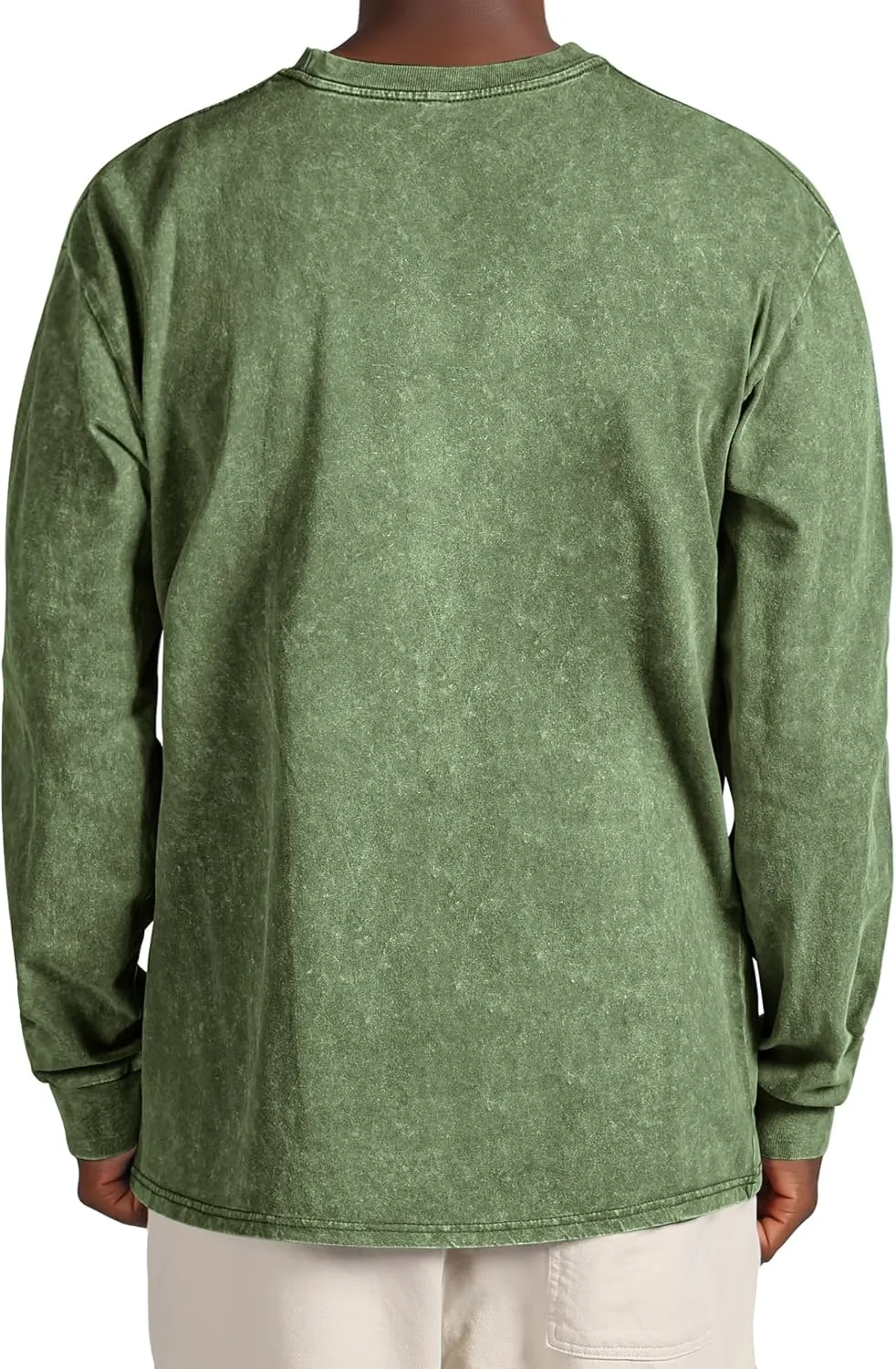 Men's Long Sleeve Shirts Vintage Oversized Distressed Washed T-Shirt Crewneck Cotton Tees Pullover Tops
