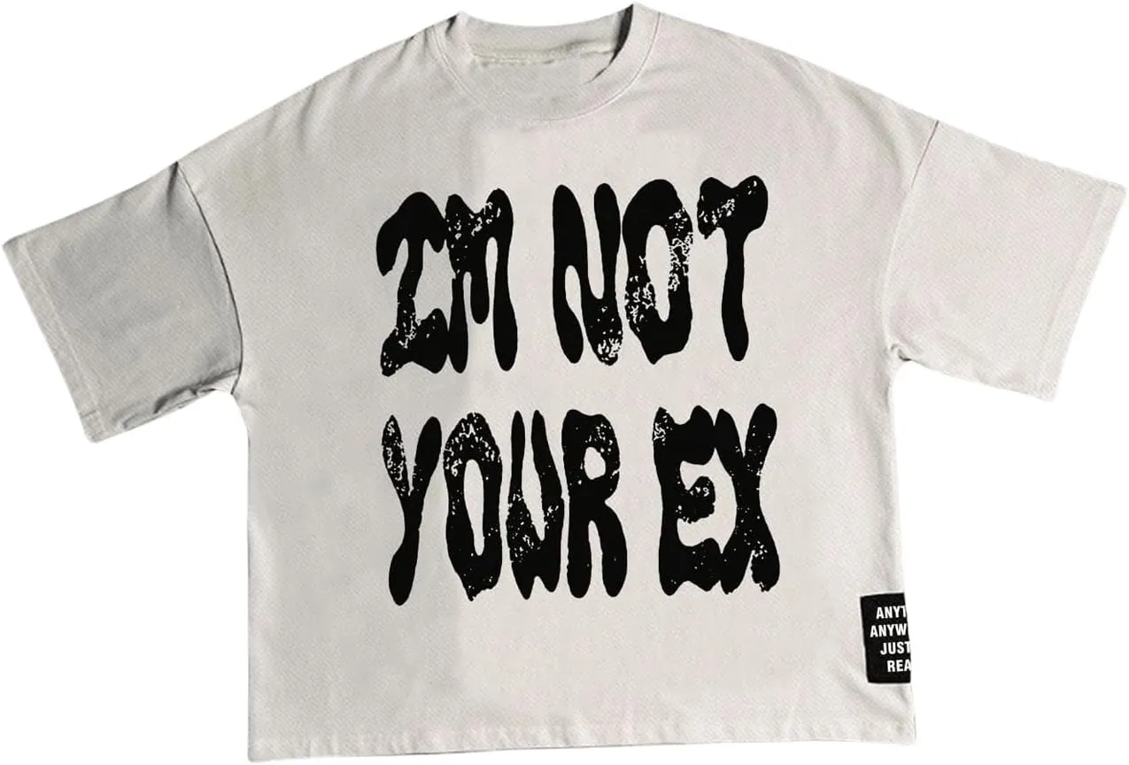 Men's Oversized Tshirts Short Sleeve Letter Print Graphic Tees Crew Neck Drop Shoulder Summer Tops