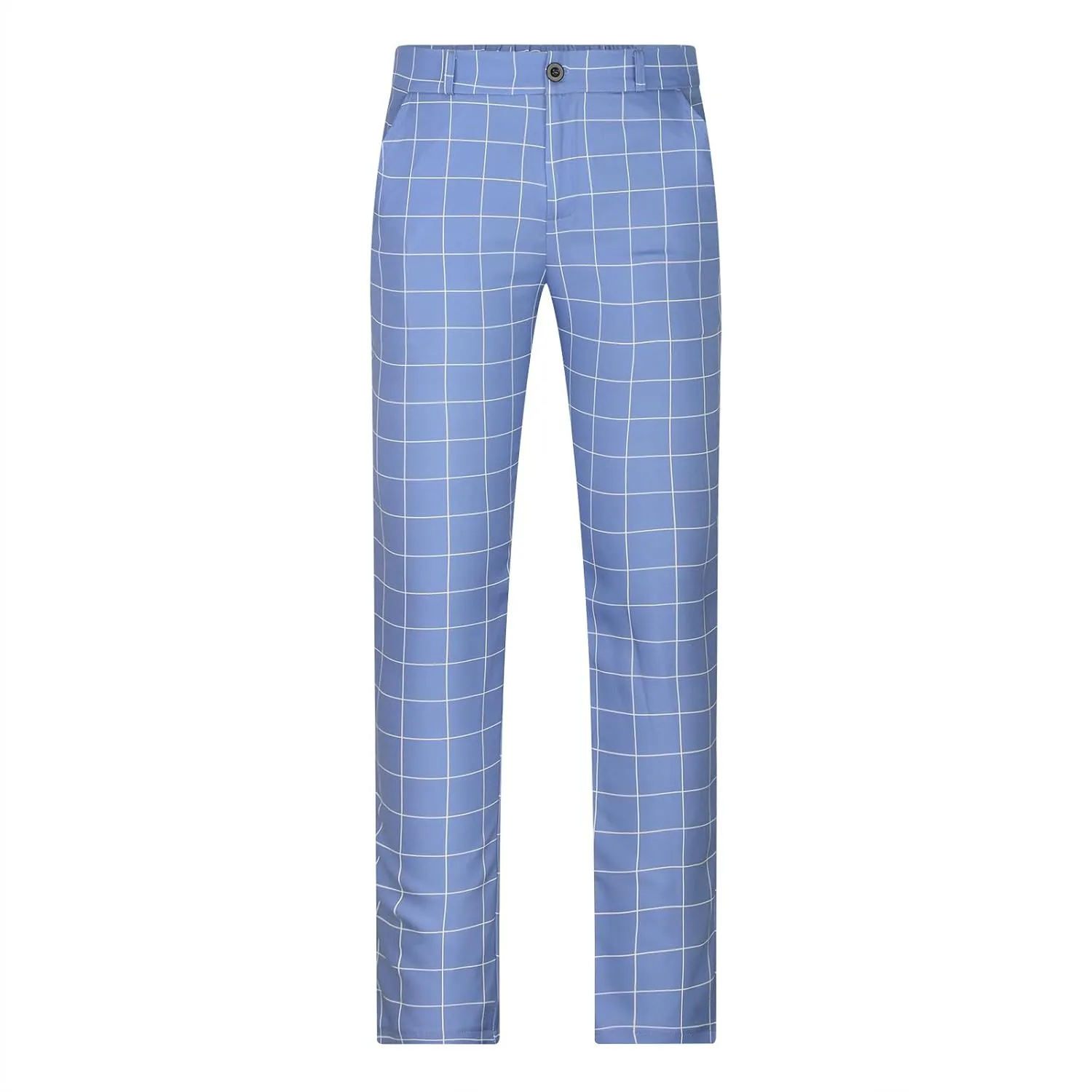 Mens Plaid Dress Pants Flat Front Slim Fit Straight Leg Chino Pants Casual Business Comfort Trouser with Pockets