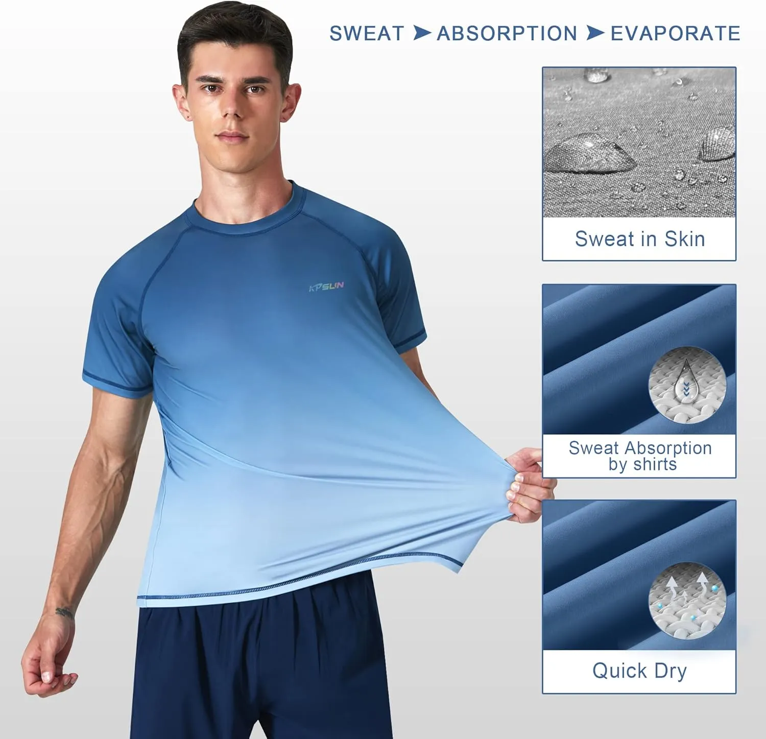 Mens Swim Shirts UPF 50  Sun Protection Quick Dry SPF Rash Guard Outdoor Beach Fishing T Shirts