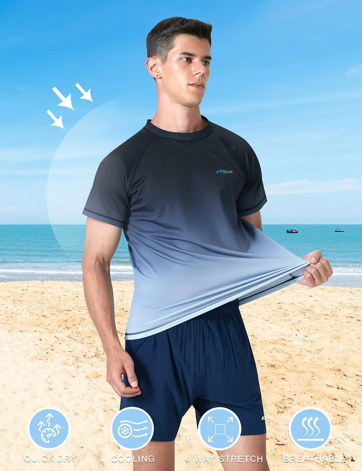 Mens Swim Shirts UPF 50  Sun Protection Quick Dry SPF Rash Guard Outdoor Beach Fishing T Shirts