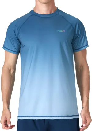 Mens Swim Shirts UPF 50  Sun Protection Quick Dry SPF Rash Guard Outdoor Beach Fishing T Shirts