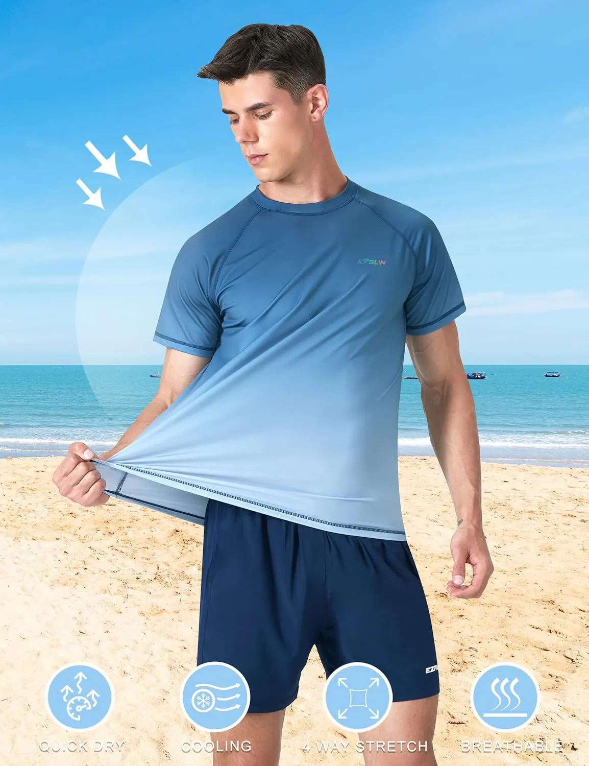 Mens Swim Shirts UPF 50  Sun Protection Quick Dry SPF Rash Guard Outdoor Beach Fishing T Shirts