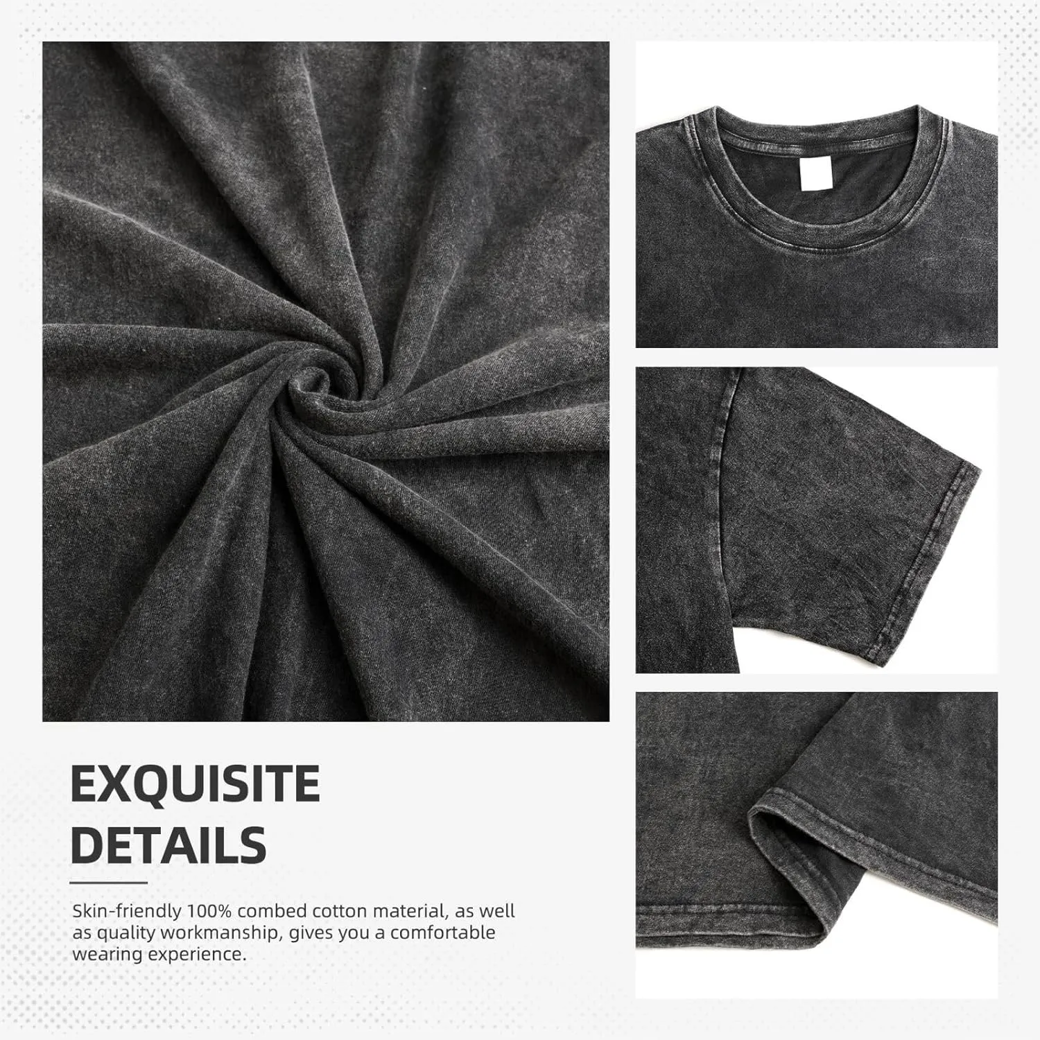 Men's Vintage Oversized Drop Shoulder Casual T Shirt Loose Wash Solid Tees Top