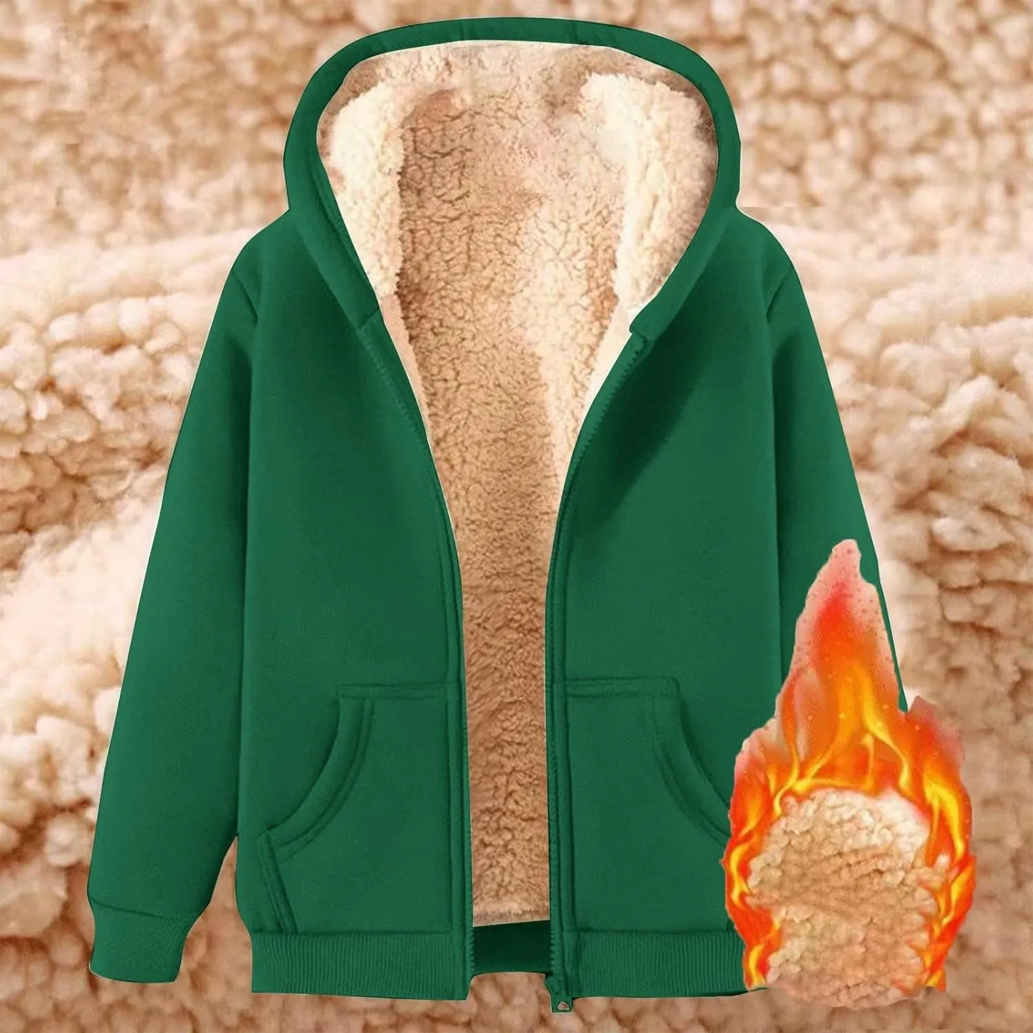 Men's Zip Up Hoodies Fleece Heavyweight Jacket Windproof Thermal Zipper Sweatshirt Outerwear Winter Warm Sweatshirt