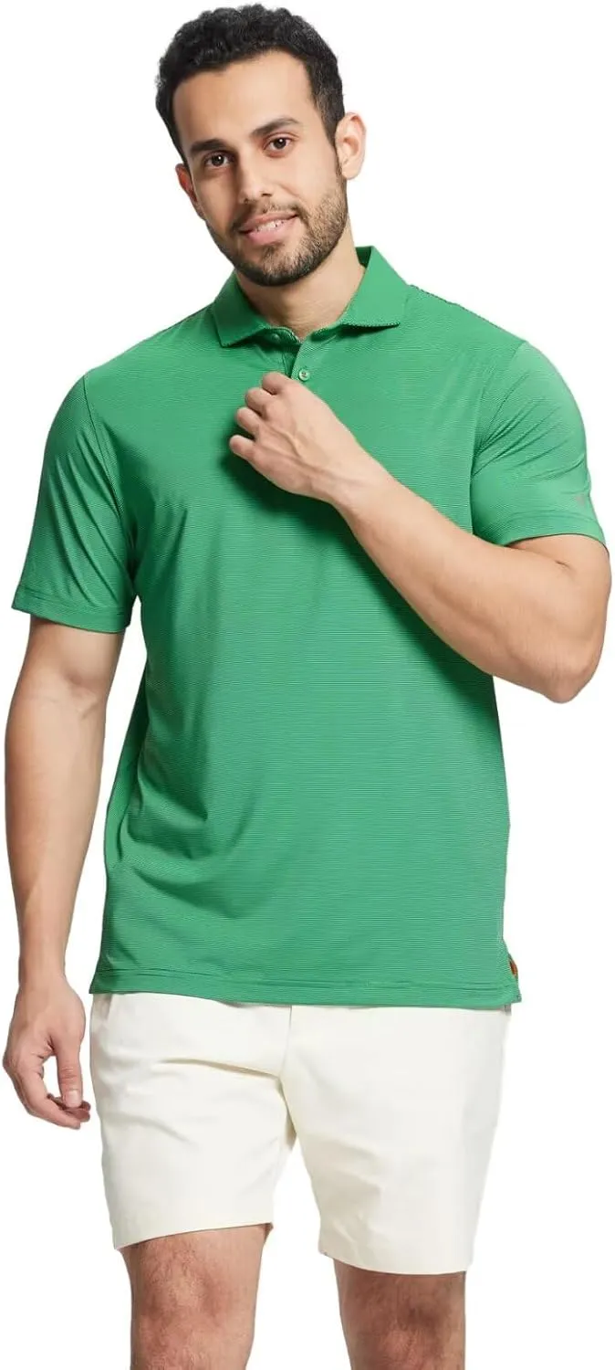MICHEL ROUEN Golf Shirts for Men Short Sleeve Lightweight Quick Dry Pin Striped Casual Collared Polo Shirts