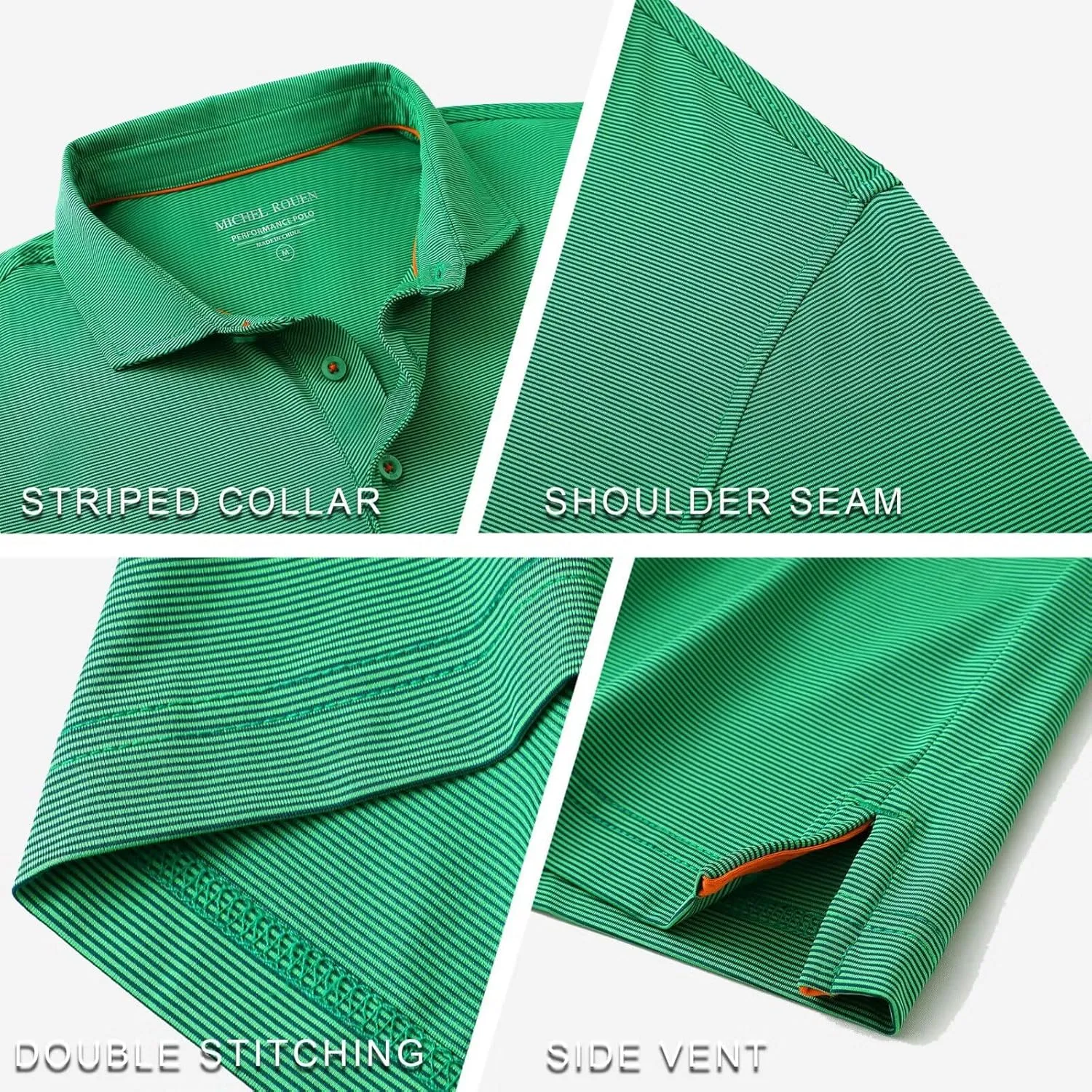 MICHEL ROUEN Golf Shirts for Men Short Sleeve Lightweight Quick Dry Pin Striped Casual Collared Polo Shirts