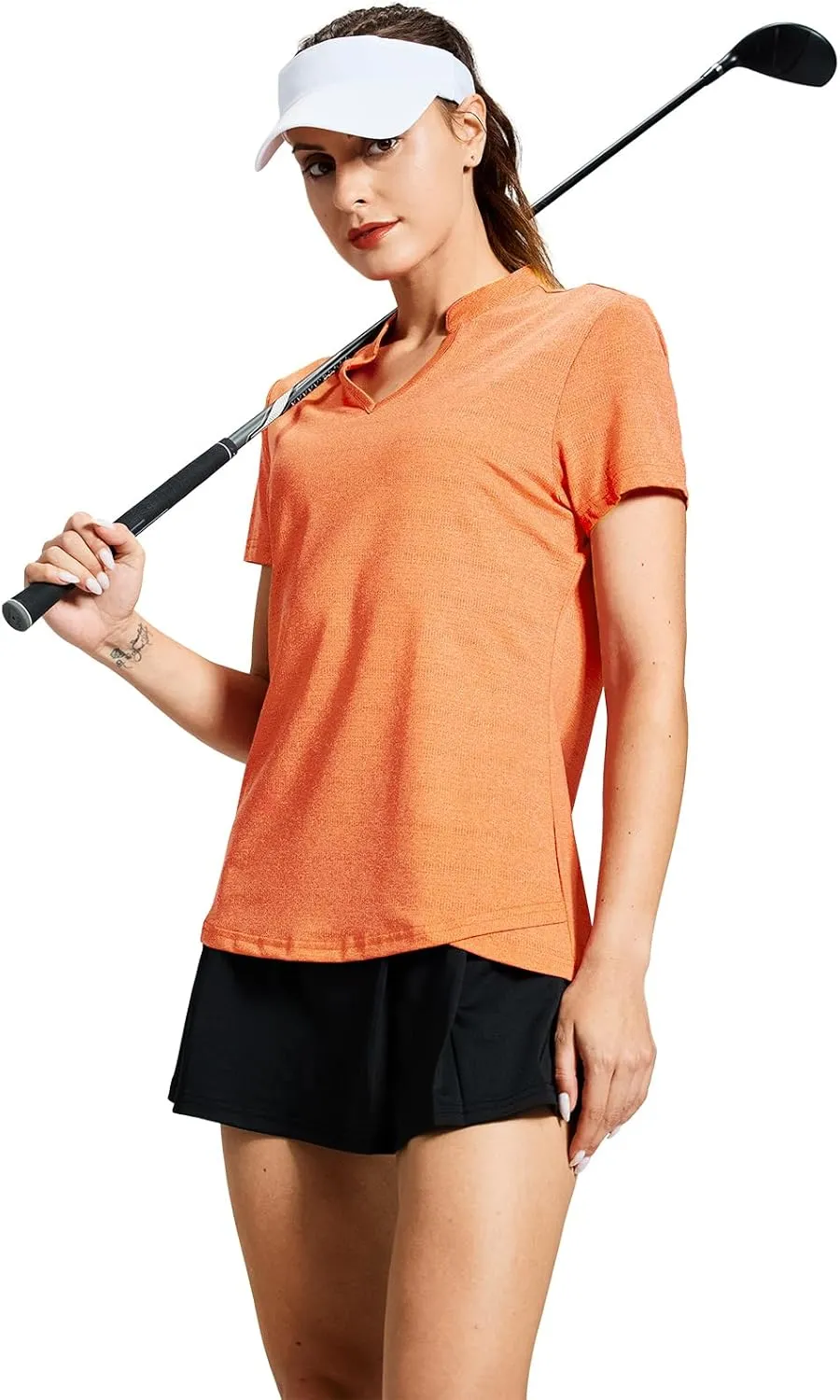 MIER Women's Golf Polo Shirts Collarless Short Sleeve Tennis Running T-Shirts V-Neck Cooling Summer Tee