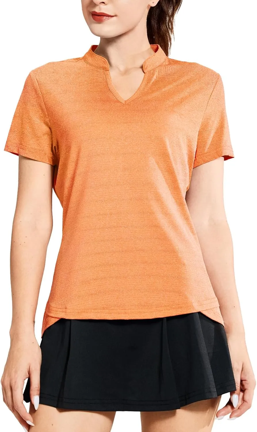 MIER Women's Golf Polo Shirts Collarless Short Sleeve Tennis Running T-Shirts V-Neck Cooling Summer Tee