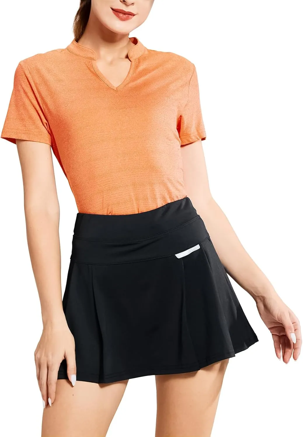MIER Women's Golf Polo Shirts Collarless Short Sleeve Tennis Running T-Shirts V-Neck Cooling Summer Tee