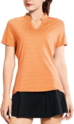 MIER Women's Golf Polo Shirts Collarless Short Sleeve Tennis Running T-Shirts V-Neck Cooling Summer Tee