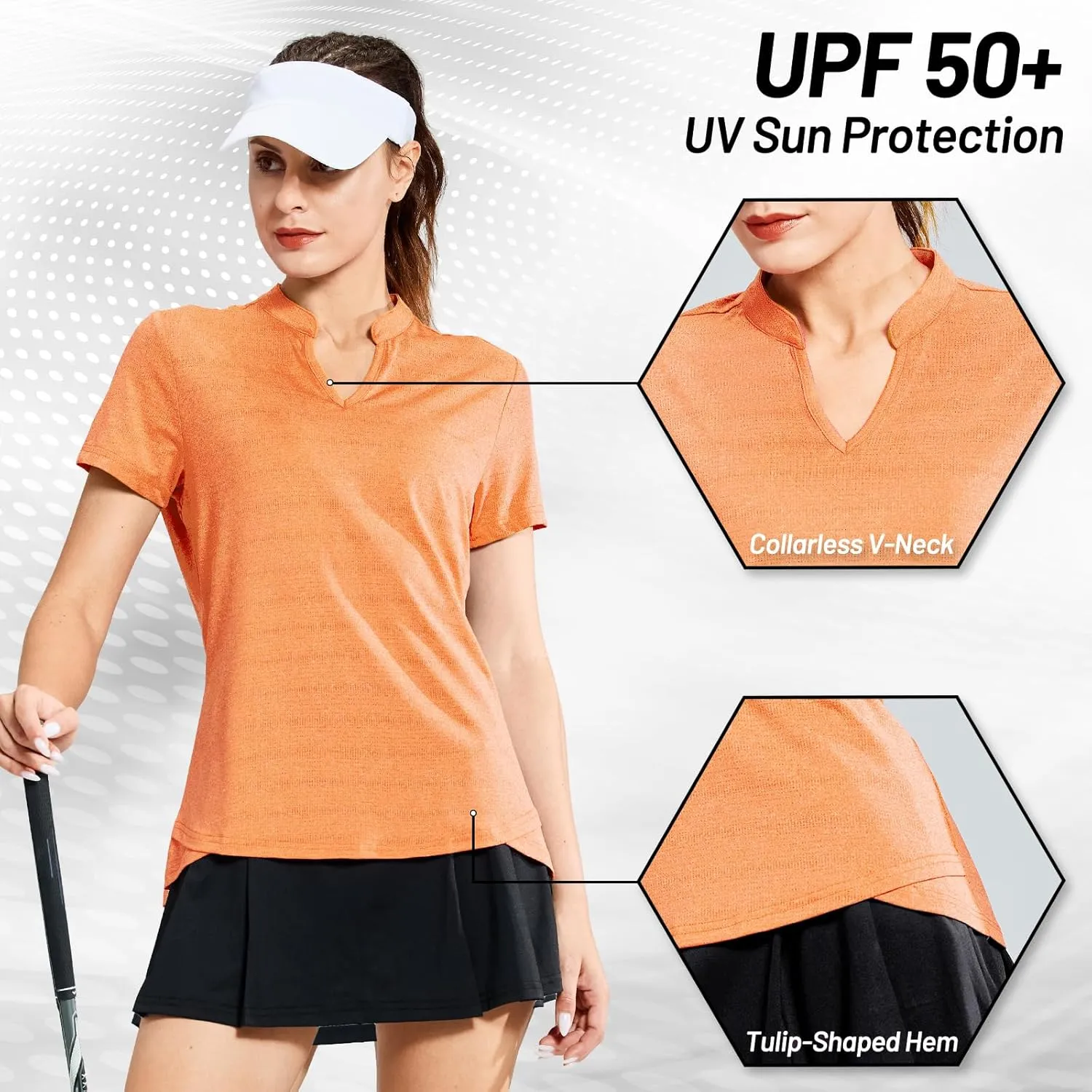 MIER Women's Golf Polo Shirts Collarless Short Sleeve Tennis Running T-Shirts V-Neck Cooling Summer Tee