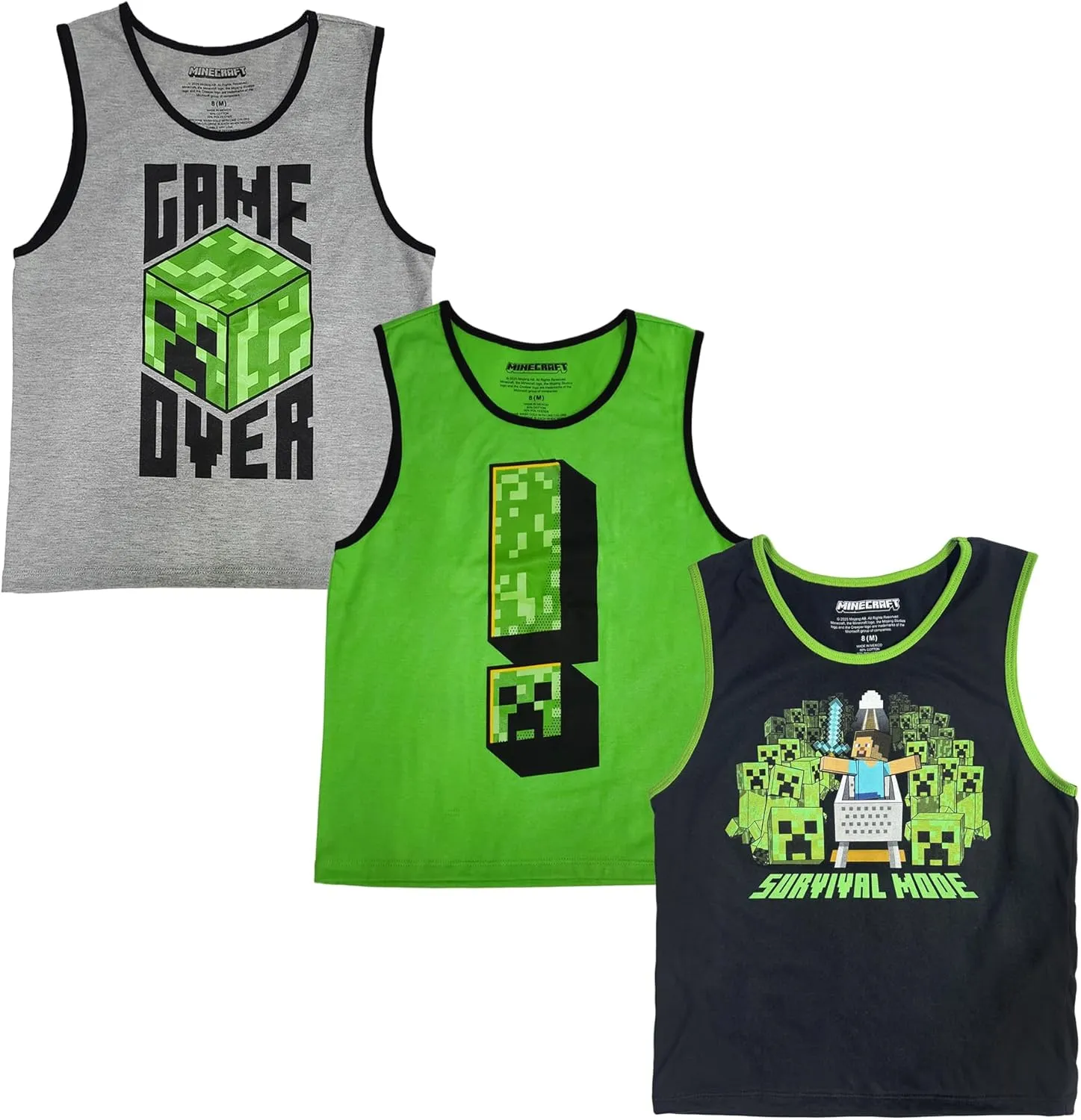 Minecraft Creepers Value 3-Pack of Youth Boy's Sleeveless Muscle Shirts