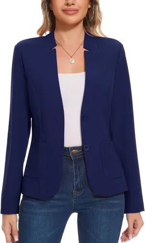 MINTLIMIT Womens Casual Blazers Notched Collar Two Button Suit Jacket Formal Work Office Long Sleeve Blazer with Pockets,M,Navy Blue
