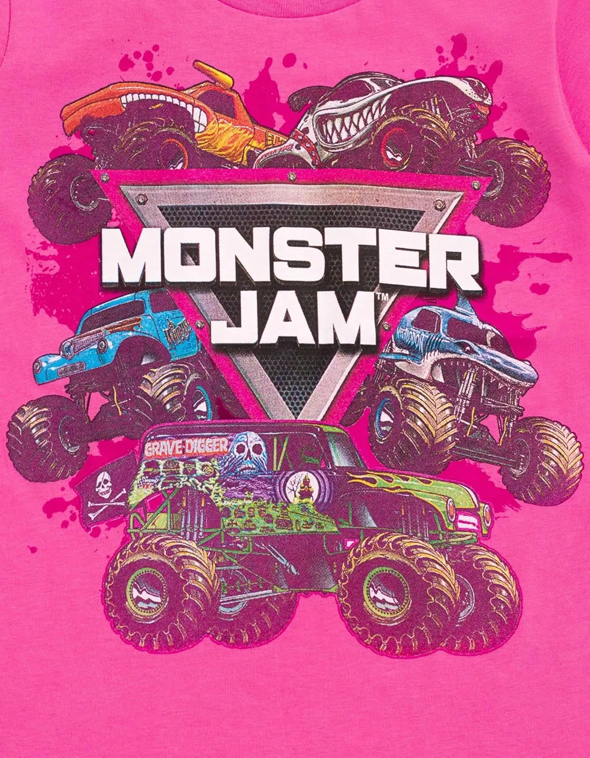 Monster Jam Girls 2 Pack T-Shirts Toddler to Big Kid Grave Digger El Toro Loco Whiplash Monster Mutt Dalmatian Megalodon