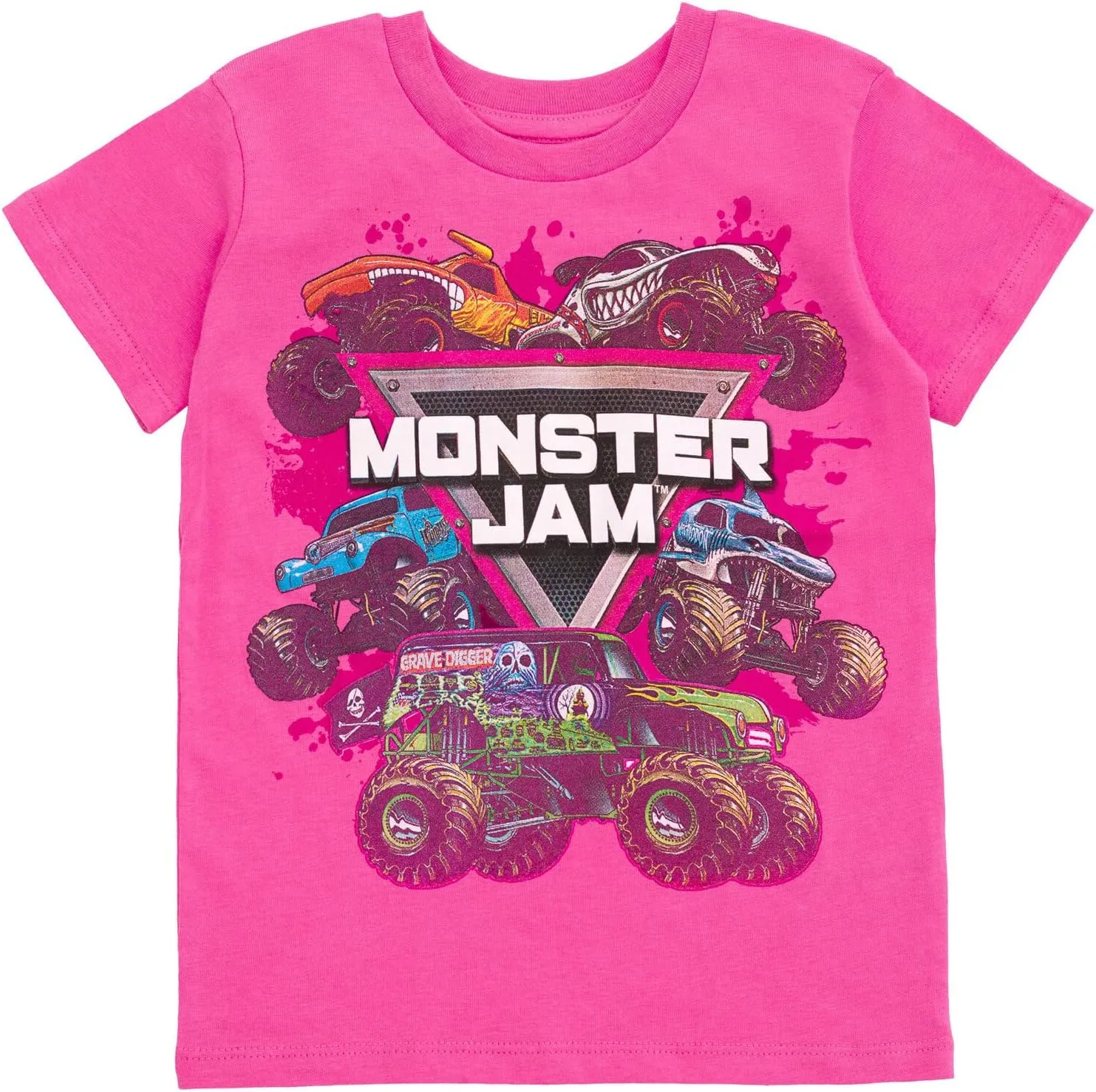 Monster Jam Girls 2 Pack T-Shirts Toddler to Big Kid Grave Digger El Toro Loco Whiplash Monster Mutt Dalmatian Megalodon
