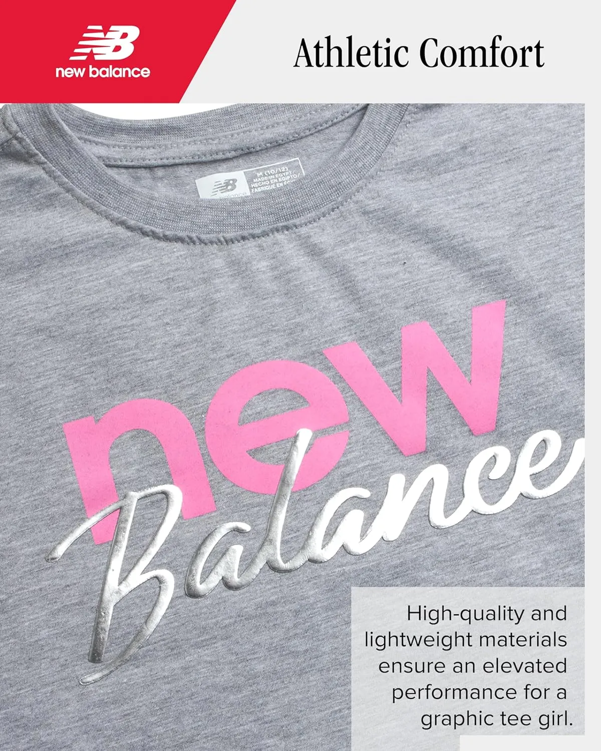 New Balance Girls' Scooter Set - 2 Piece Fleece Short Sleeve Graphic Tee and Activewear Skorts for Girls (Sizes: 7-12)