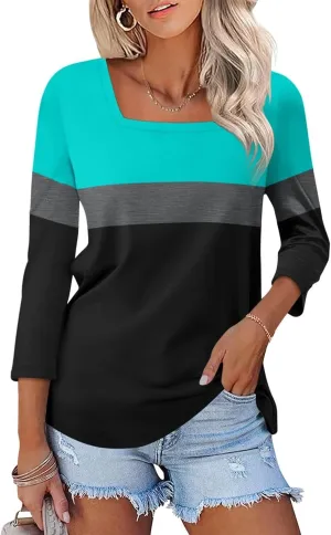 ORANDESIGNE Women's 3/4 Sleeves V Neck T Shirts Casual Summer Tops Basic Tees