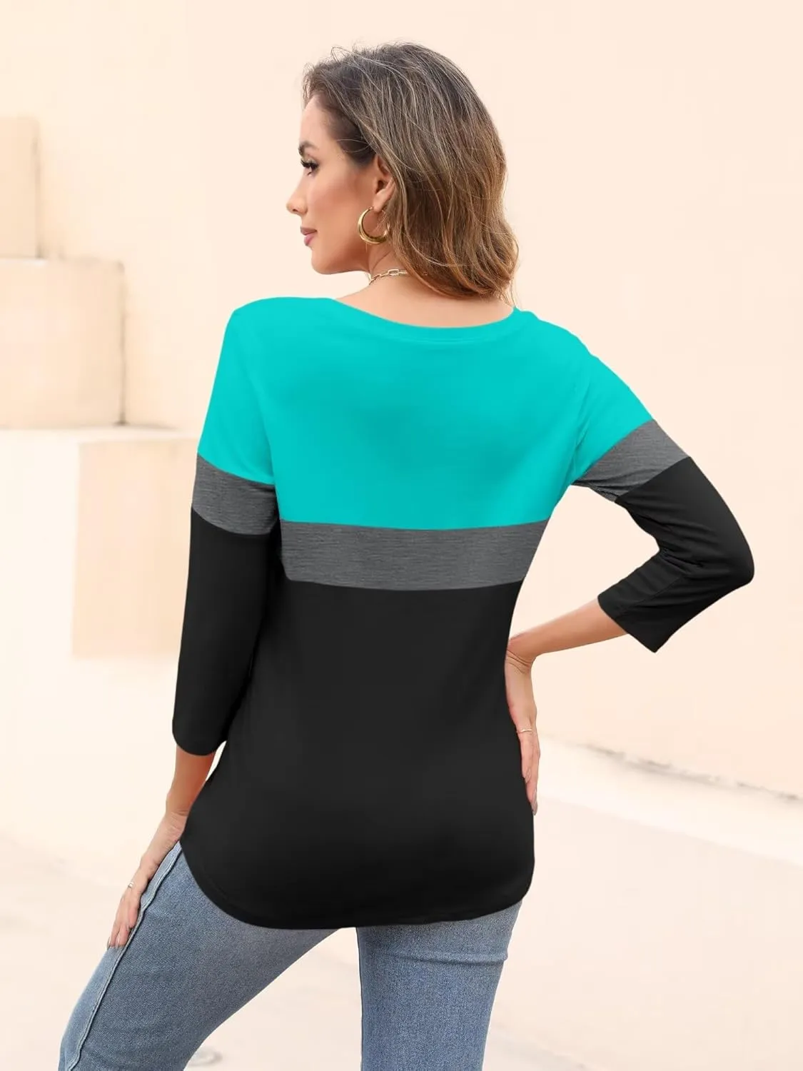 ORANDESIGNE Women's 3/4 Sleeves V Neck T Shirts Casual Summer Tops Basic Tees